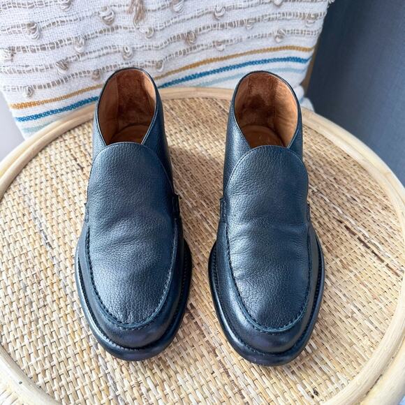 Alumnae Black Leather Ankle Loafer Style Booties Made In Italy Women’s 37 US 7 - Picture 3 of 10